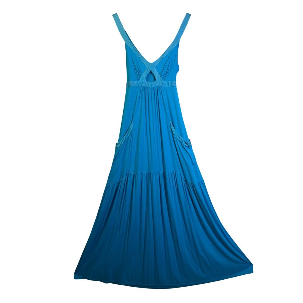 BEBE Dress XS/SM Vintage Y2K Teal Cutout Maxi Club Girl Going Out Deep V Keyhole
